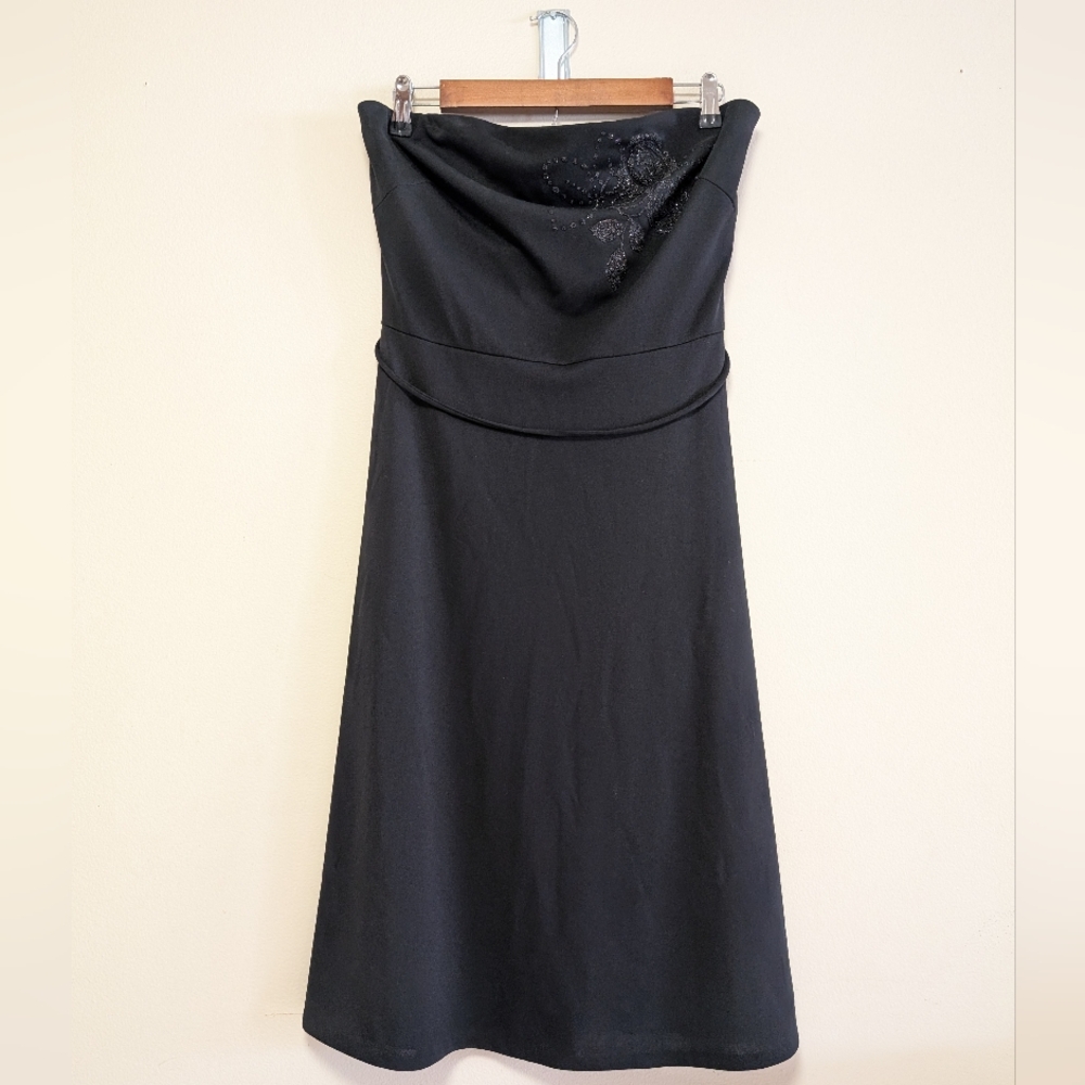 Express Black Strapless Dress Size 13/14 Rhinestone Rose Formal Evening A-Line